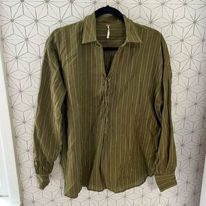 Free People Olive Stripe Oversized Top